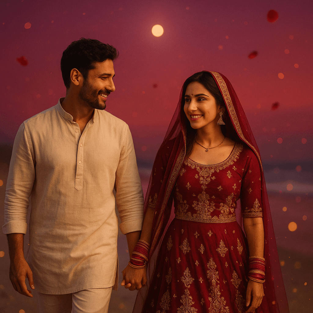 A dharmic couple at sunset